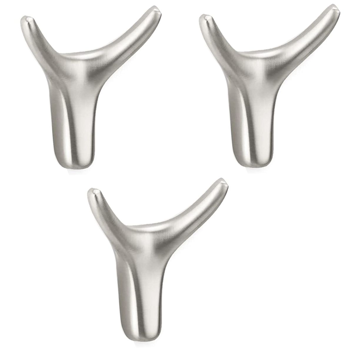 3 Pack Metal Horn Towel Coat Wall Hooks – Silver
