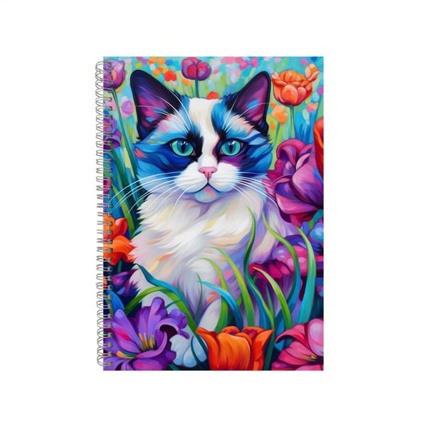 Cute Ragdoll Cat With Irises Neon Notebook Gift Idea A4 Notepad Pad 74