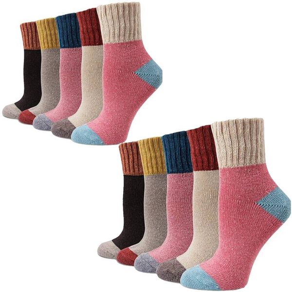 Winter Women 10 Pairs Vintage Style Knit Wool Casual Socks