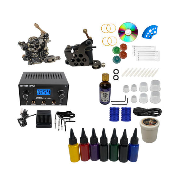 7-Color Inks Power Pedal Supply Tattoo Machine