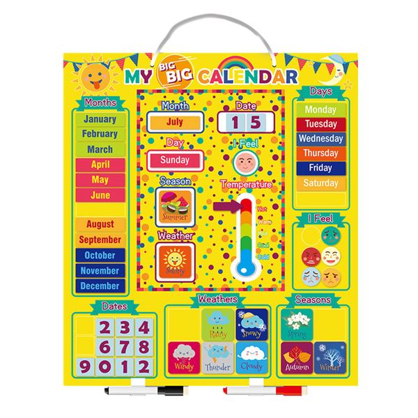 8-in-1 Kids Learning Calendar Wall Board For 3-8
