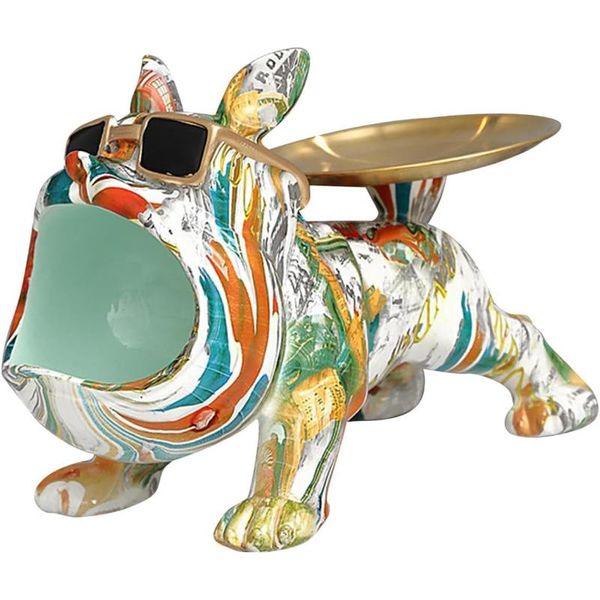 Resin Dog Statue Decorative Figurine and Storage Box with Key Holder