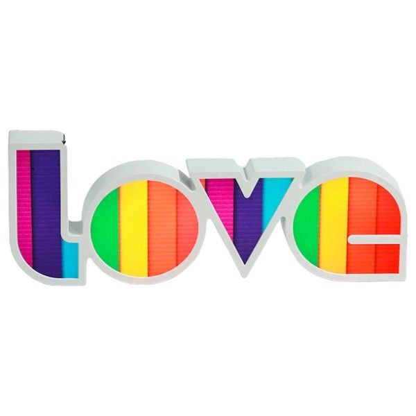Striped Rainbow "Love" Lamp With Multicolour Lighting - White