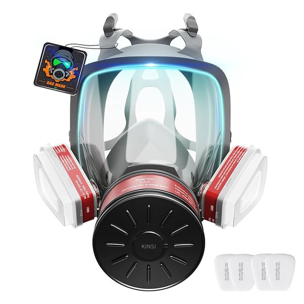 KINSI Full Face Reusable Gas Mask with Filter, Set of 4 Cotton Filters