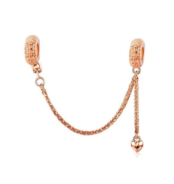 925 Sterling Silver Dangling Chain Charm With Heart Pendant - Rose Gold