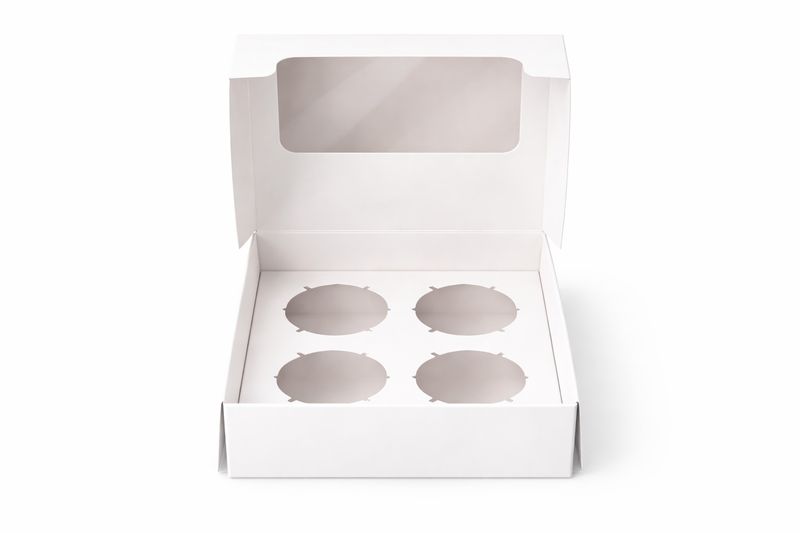 6 Pack Sturdy Cupcake Boxes with Clear Windows - holds 4 Cupcakes per Box