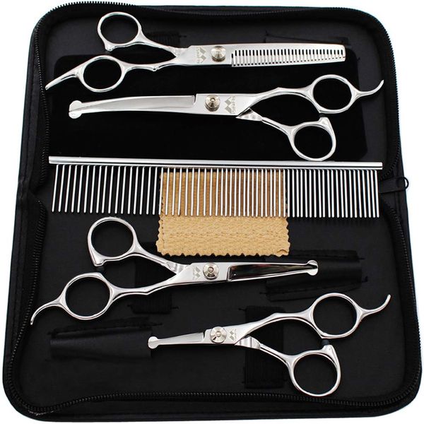 Dog Scissors, Grooming Scissors 5 in 1 Set Round Tip Stainless Steel