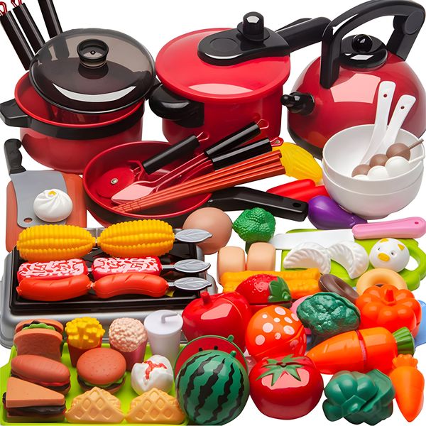Kids Kitchen Pretend Toy Cutting Play Food Toys Toddler Cooking Playset