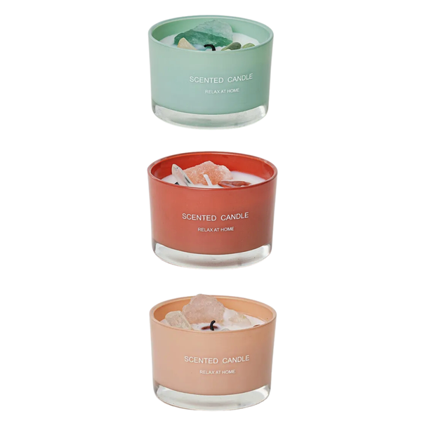 Scented Candles with Semi-Precious Stones - 3 Pack