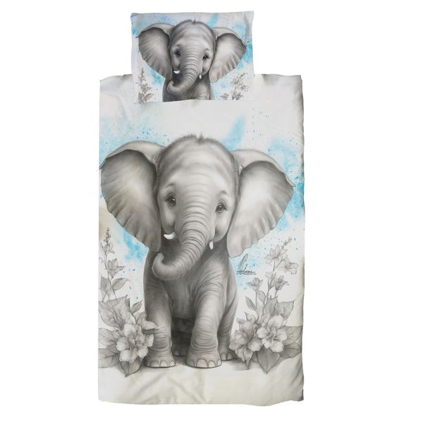 Blue Baby Elephant By Nathan Pieterse Cot Duvet image