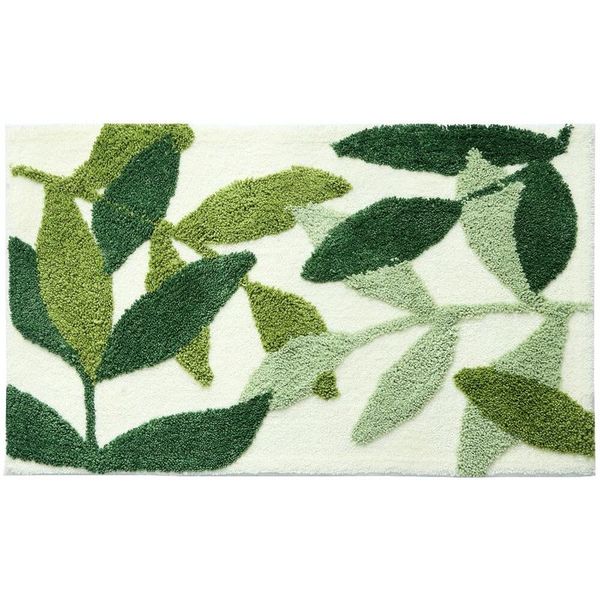 1 Piece Plant Pattern Flocking Bathroom Carpet Absorbent Carpet Pordia Bath