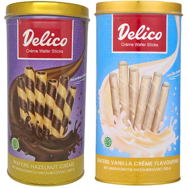 Delico Wafer Sticks Combo - Hazelnut Créme 250g + Vanilla Créme 250g