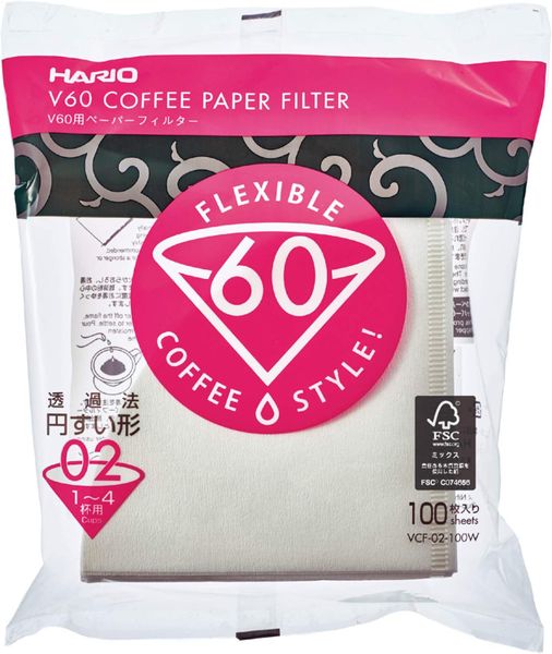 Hario V60 Coffee Filter Paper - Size 02 - White - 100 Count