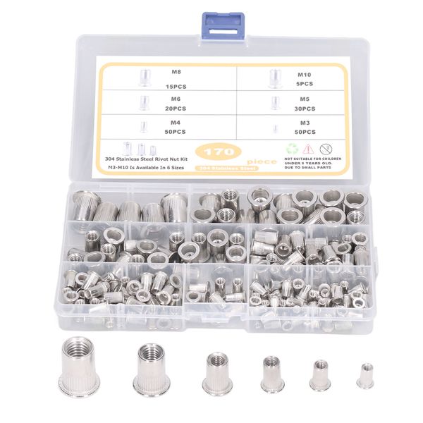 170Pieces M3-M10 Rivet Nuts (304SS)