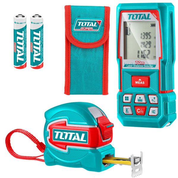 Total Tools - Laser Distance Detector in Pouch &amp; 5mx32mm Measuring Tape Set