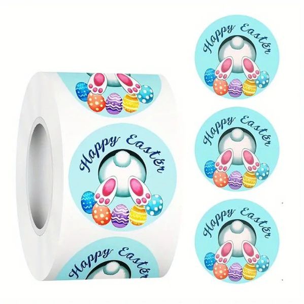 500 Easter Bunny and Egg Sticker Roll for Gifts, Baking, Handcraft - 2.5cm
