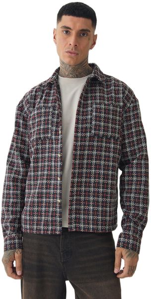 boohooMAN - Men's Tall Fit Heavy Weight Boucle Shacket - Stone