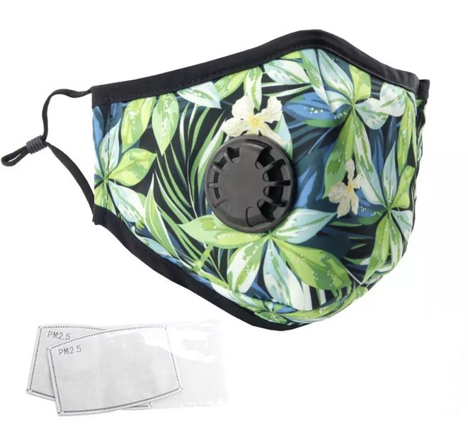 1 x Reusable Floral Face Mask with Breathing Valve and 2 Filters