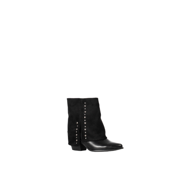 LaMara Paris Split Women's Mid-Calf Cace-Up Boots With Metallic Stud -Black