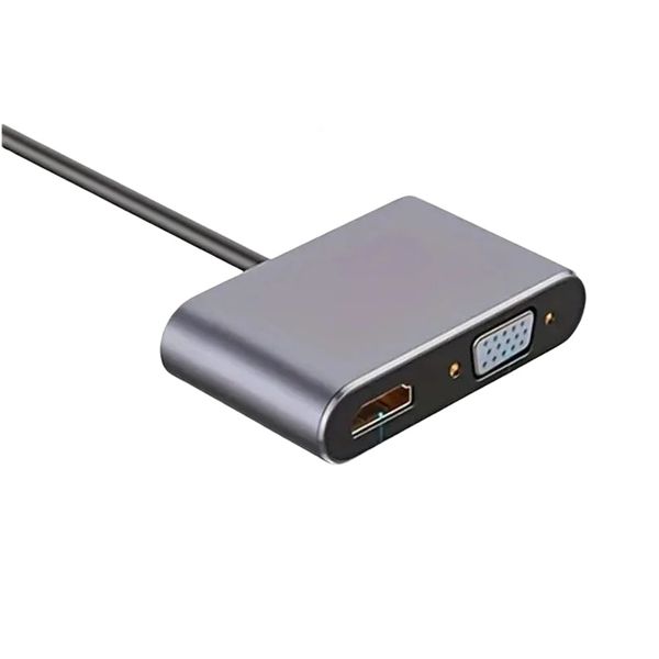 4-in-1 Type-C Hub Adapter with 4K HD VGA USB PD Port for PC Laptop Gray