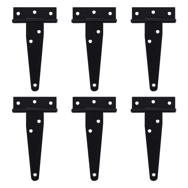 6 PCS 4 Inch T-Strap Black Hinges for Windows, Fence and Barn Gates