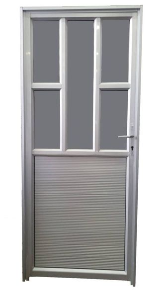 ZYS Silver 5 Panel Full Aluminium Door with Frame &amp; Handles &amp; Lock - Right
