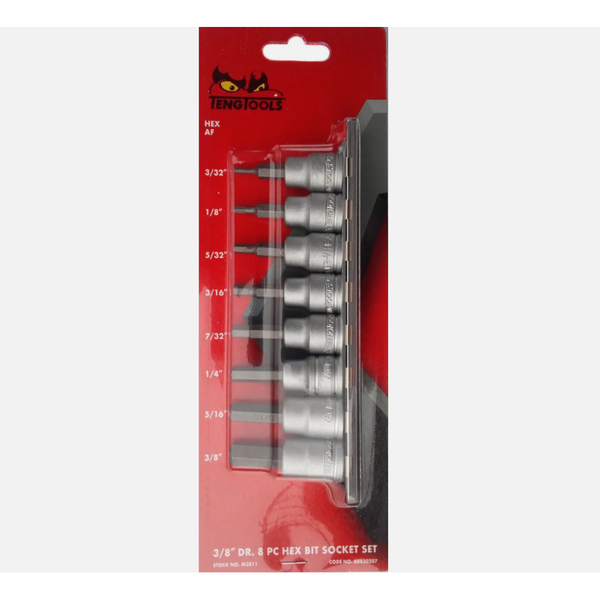 TengTools - 3/8inch Drive Imperial Hex Bit Socket Set, 8 Piece - M3811