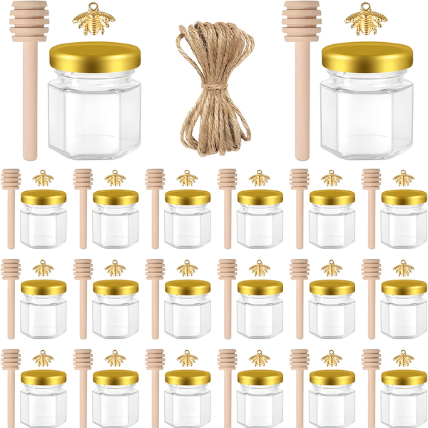 30 Pieces Honey Pots Mini Honey Jar HexaGonal Glass Gar Glass Bottle