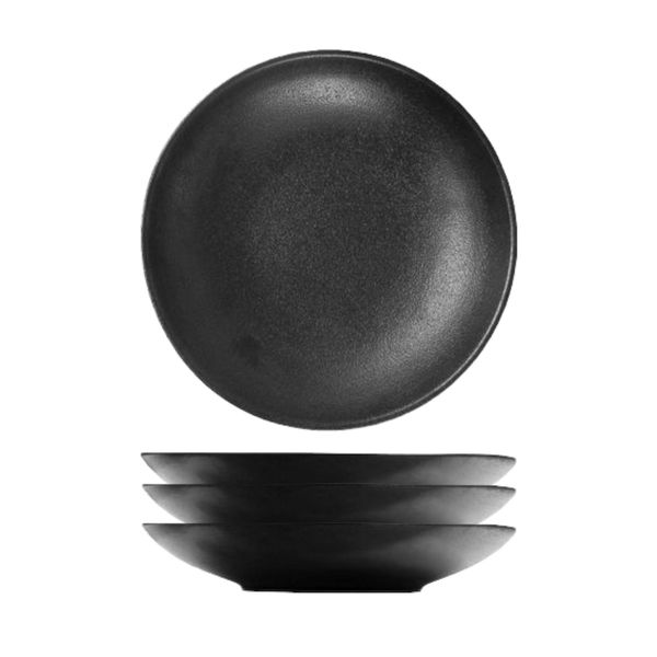 Elegant Caviar Black Stoneware Dinner Plate Pasta Plate 12 Inch, Set of 4