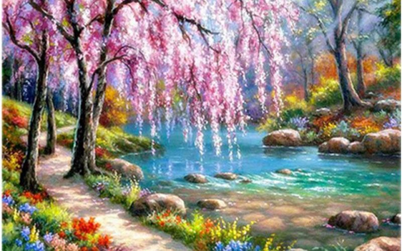 Diamond Painting DIY Full Drill - Pink Willow 50x80cm