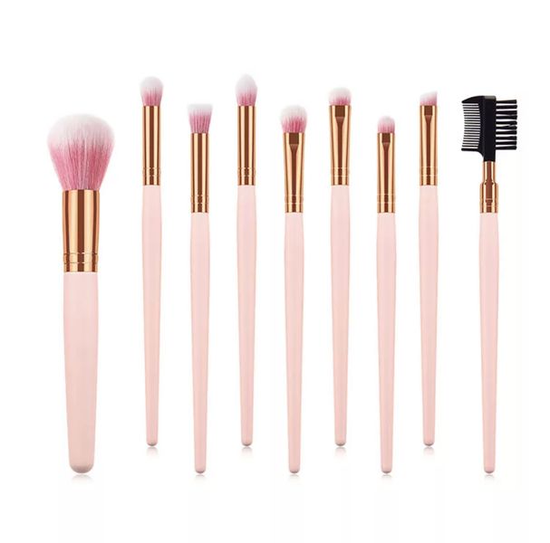 Luxury 9 Piece Foundation Brush Set - Light Pink