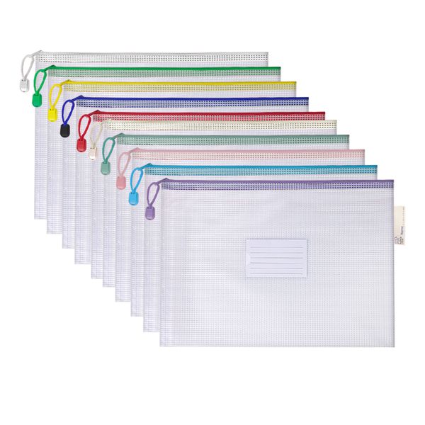 Paper Lion 10pcs A4 Semi Transparent Mesh File Zip Lock Bag with Tag Pocket
