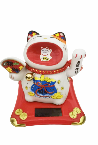 Waving Arm Solar Charged Fortune Lucky Wealth Ceramic Cat