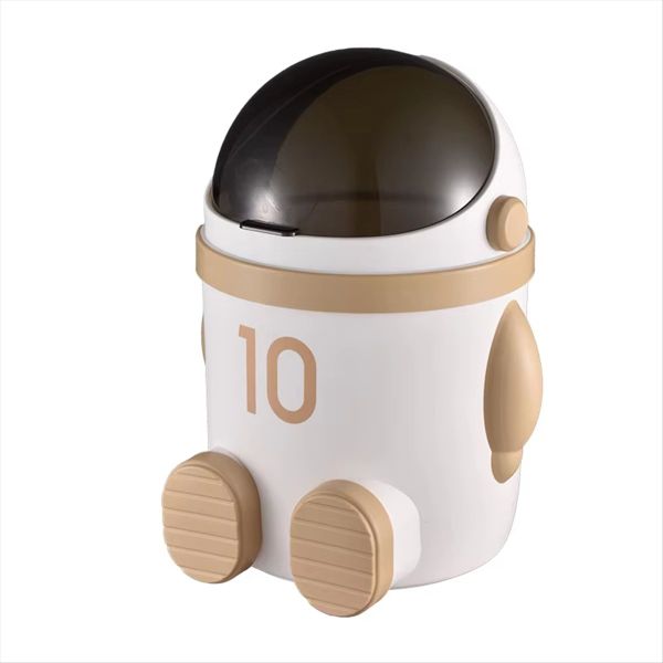 Astronaut-Themed Trash Can with Lid Large Capacity Light Brown