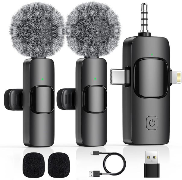 4 in 1 Mini Wireless Lavalier Microphone for All Devices, Clip on Mic