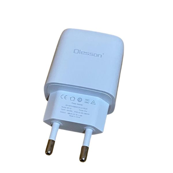 2 Ports Quick Charger USB + PD Type-C fast Charger - 4.8A - White