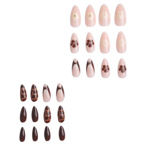 24 Piece - Winter Leopard Print Design Almond Shaped Nails - Multicolor