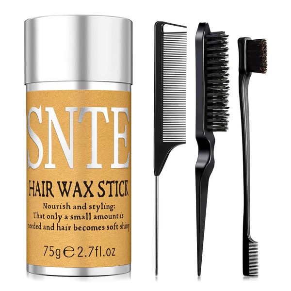 QYNIAL Slick Back Hair Brush and Wax Stick Set for Flyaway Control