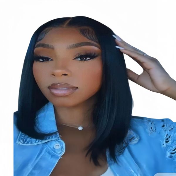 Eligababy 14-inch Straight Wig Full Frontal Human Hair Transparent Lace