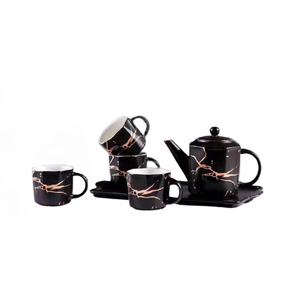 6 Pieces Of Luxury Marble Tea Set - Black
