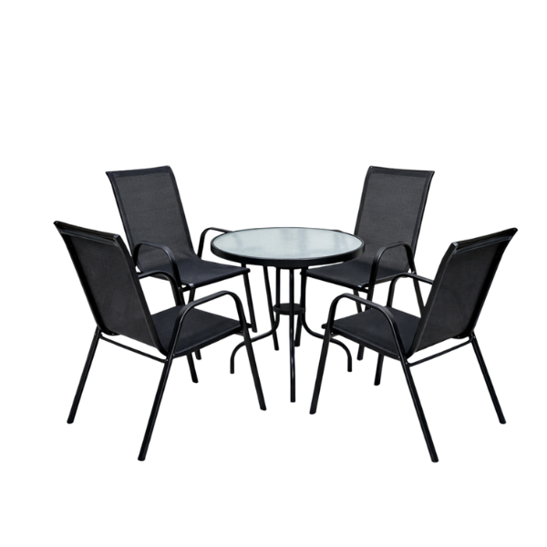 5-Pcs Black Steel &amp; Glass Outdoor Patio Dining Set
