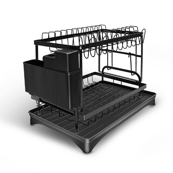 1 PC Dish Drying Rack 2 Tier, Black Dish Rack With Drain