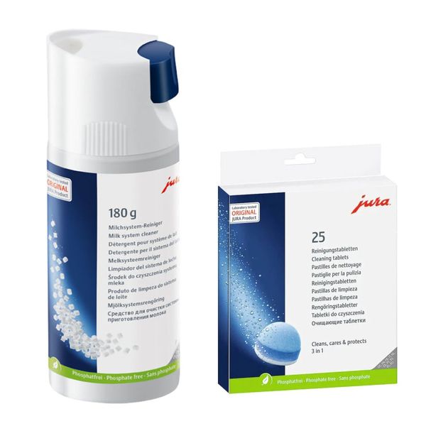 Jura Milk System Cleaner-Mini Tabs 180g &amp; 3-Phase-Cleaning 25 Tablets Combo