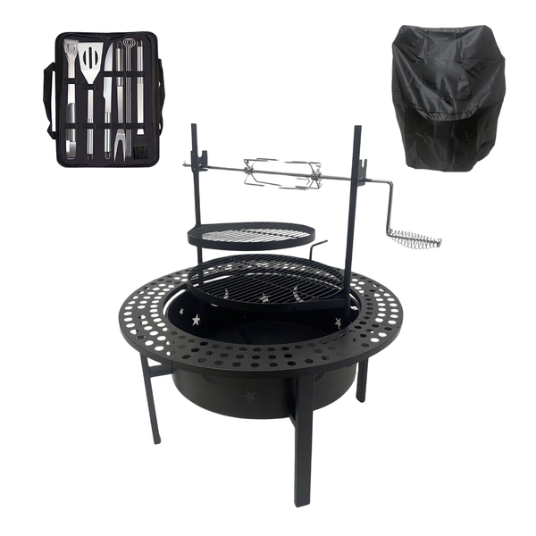 BraaiBoss 60cm Mega Fire Pit &amp; Braai Grill with Cover &amp; Braai Tool Set