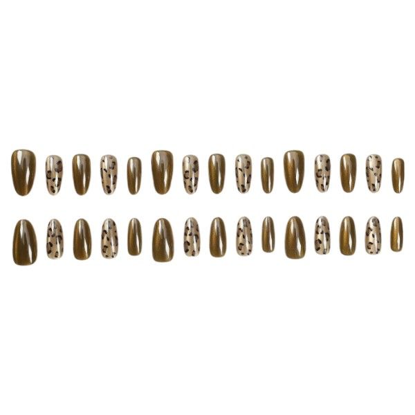 30 Piece - Glossy Short-Oval Leopard Print Nails - Brown