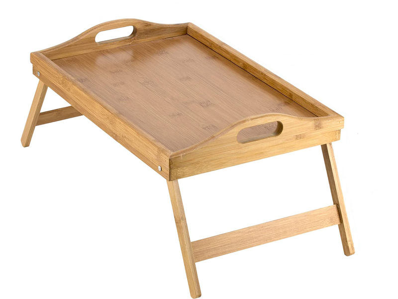 Bamboo Bed Tray Table With Handles &amp; Foldable Legs