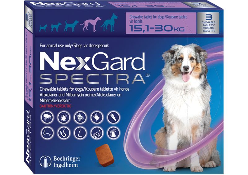 Nexgard Spectra chewable tablets for dogs 15,1-30,0kg - 3 Tablets