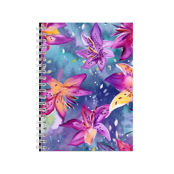 Watercolor Flower Pattern Purple Lilies Notebook Gift Idea Notepad Pad 116
