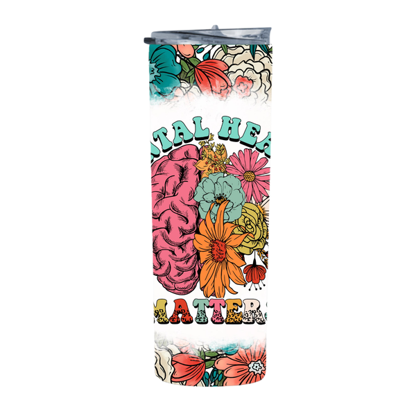 Floral Mental Health 20 Oz Straight Skinny Tumbler 008