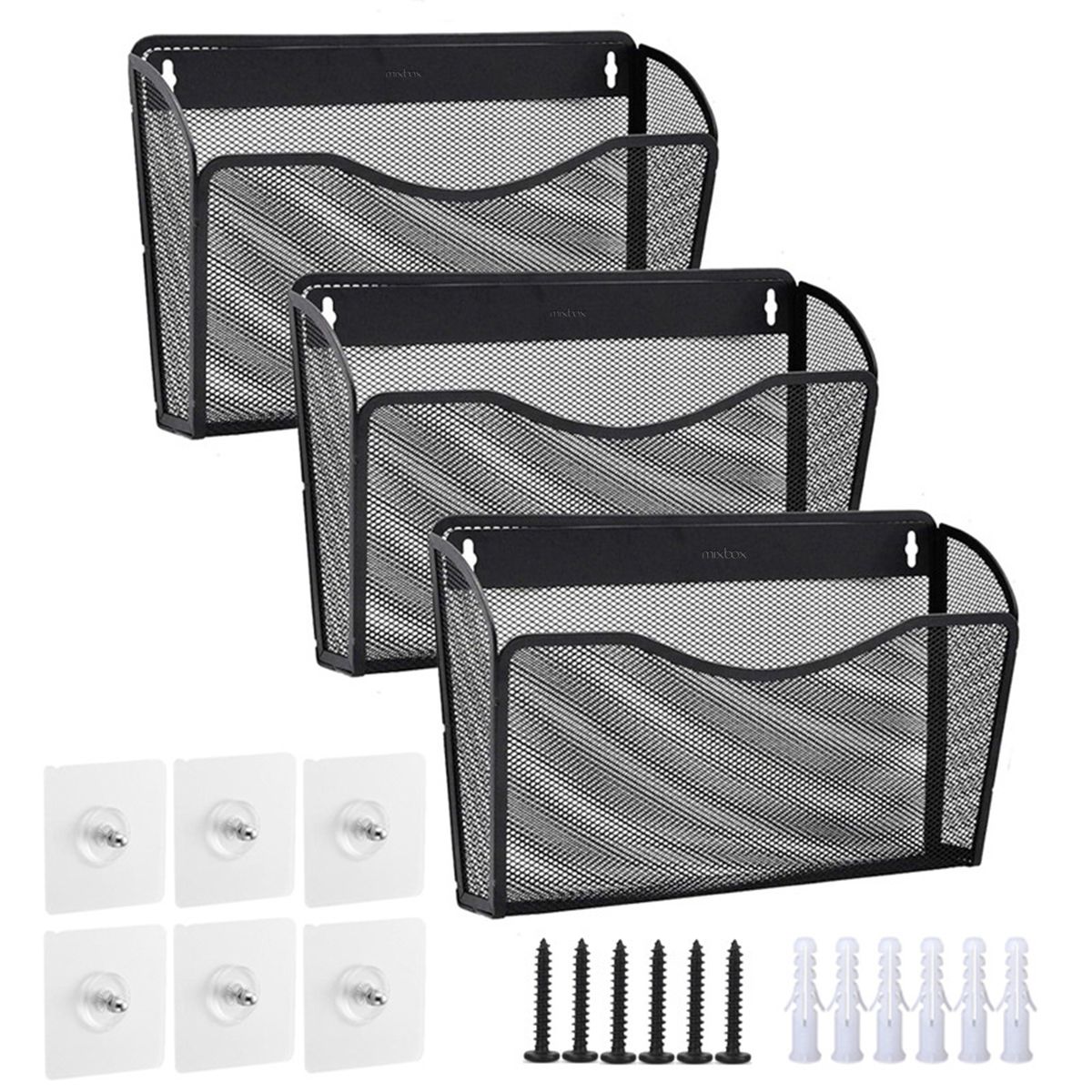 Mix Box 3 Pack Metal Mesh File Organizer,Wall Mounted